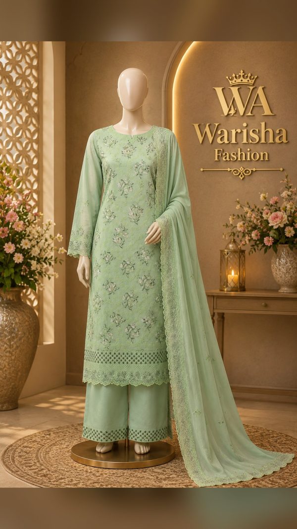 বারিশ থ্রিপিস আন্সটিচড(Warisha Mint Green Pastel Party Dress)(W1006)
